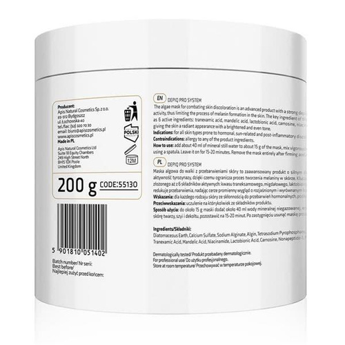 Apis Professional DepiQ Pro System Depigmenting Algae Mask with 1% A-arbutrin and 1% Brightening Complex 200g Best Before 28.08.26