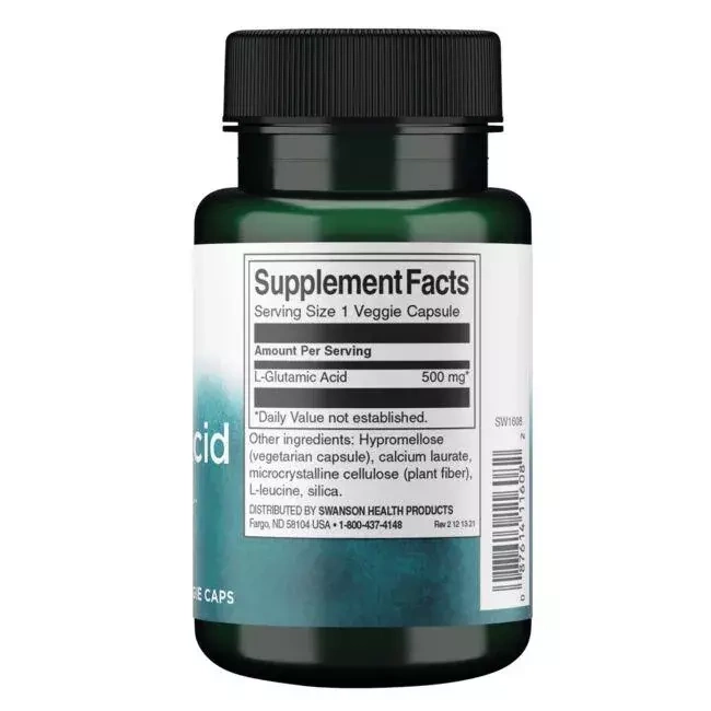 Swanson Glutamic Acid 500mg Kwas Glutaminowy 60 Kapsułek