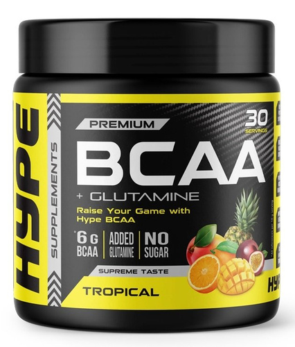 Hype BCAA z Glutaminą w Proszku o Smaku Tropikalnym na Regenerację Mięśni 300g