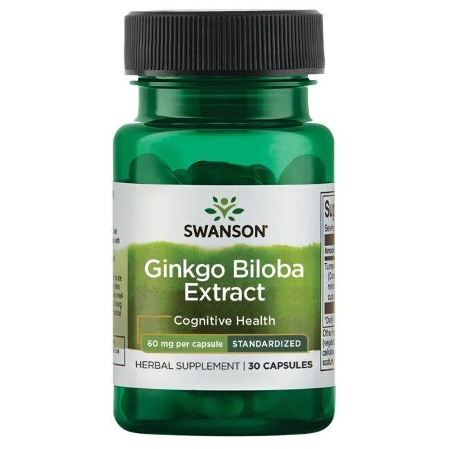 Swanson Ginkgo Biloba Extract 60mg Wspomaga Pamięć i Koncentrację 30 Kapsułek