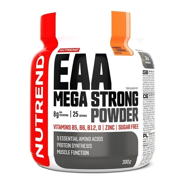 Nutrend EAA Mega Strong Powder Mieszanka Aminokwasów Egzogennych Na Wsparcie Regeneracji i Mięśni Mango Pomarańcza 300g