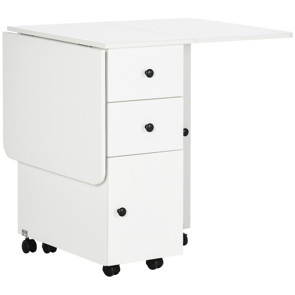 HOMCOM Multi-Storage Six-Person Drop Leaf Dining Table - White