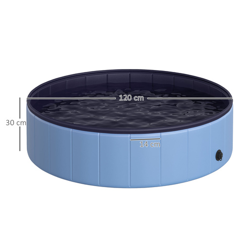 PawHut Dog Paddling Pool, Foldable Dog Pool, Leakproof & Hard Plastic, Portable Pet Bathtub with Non-Slip Base & Drainage Hole, for Indoors, Outdoors, Garden, Patio, 120 x 30 cm, Blue