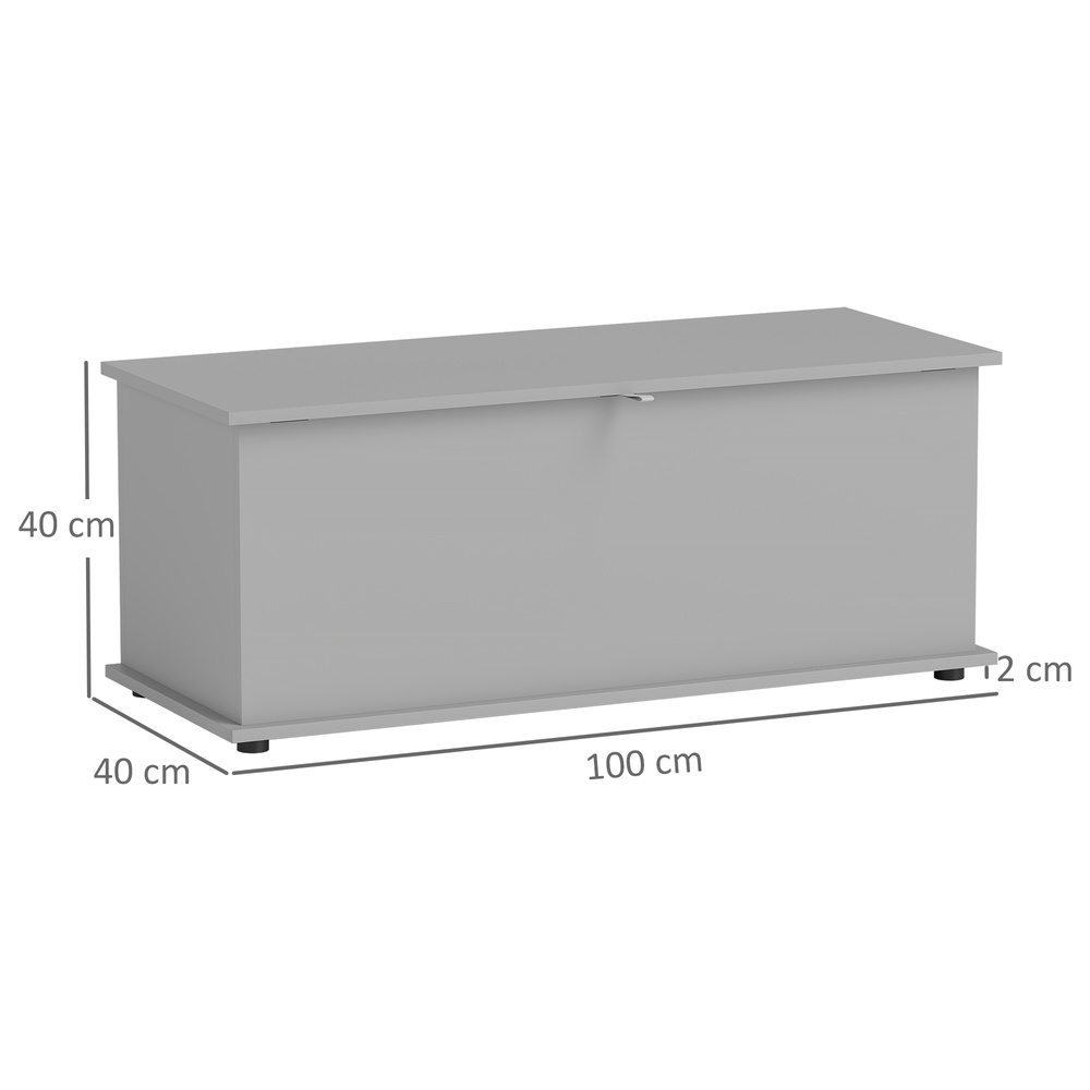 HOMCOM 113L Storage Chest, Storage Box with Flip-Top Lid and 2 Safety Hinges, Storage Trunk for Living Room, Entryway, 100 x 40 x 40 cm, Grey