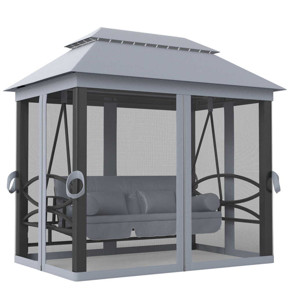 Outsunny 3 Seater Swing Chair Hammock Gazebo Lounger Cushioned Seat Waterproof Grey