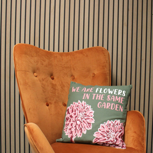 Printed Cotton Cushion Cover - We are Leaves - Yellow, Blue and Natural