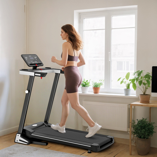 HOMCOM Motorised Folding Treadmill with 500W & LED Screen for Home, Black