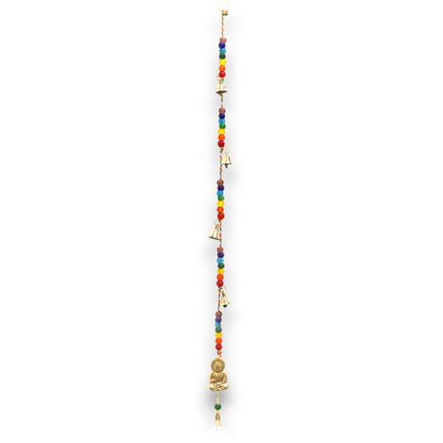 Indian Chimes - Brass Buddha with Chakra Beads String Bells 53cm