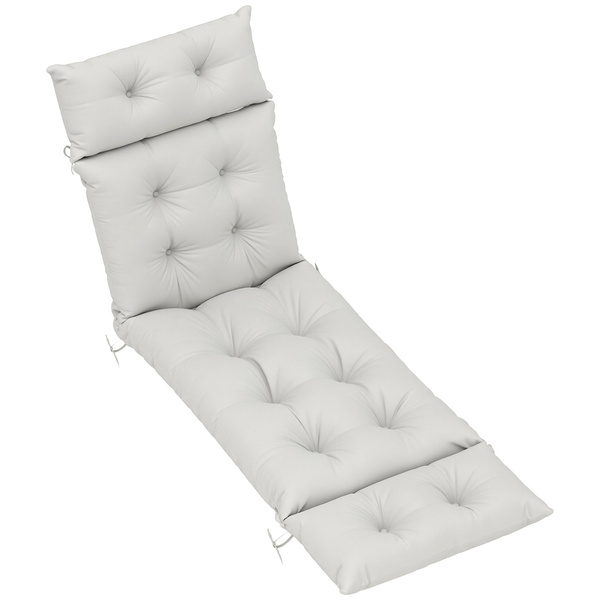 Outsunny Sun Lounger Cushions Only, 190x56x10cm Garden Lounge Chair Cushions, UPF20+ 220gsm Fabric, Thick Sunbed Replacement Pads with 6 Ties, Light Grey