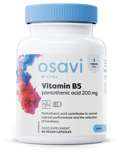 Osavi Witamina B5 Kwas Pantotenowy 200mg Na Wsparcie Metabolizmu Energetycznego 90 Wegańskich Kapsułek