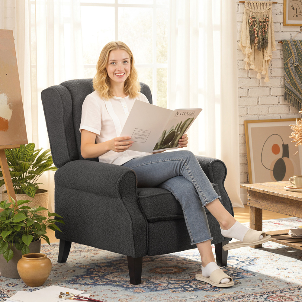 HOMCOM 132° Recliner Armchair, with Extended Footrest - Dark Grey