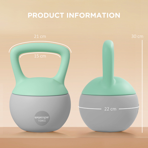 SPORTNOW 10KG Soft Kettlebell, Kettlebell with Non-Slip Handle for Home Gym, Weight Lifting, Strength Training, Green/Grey