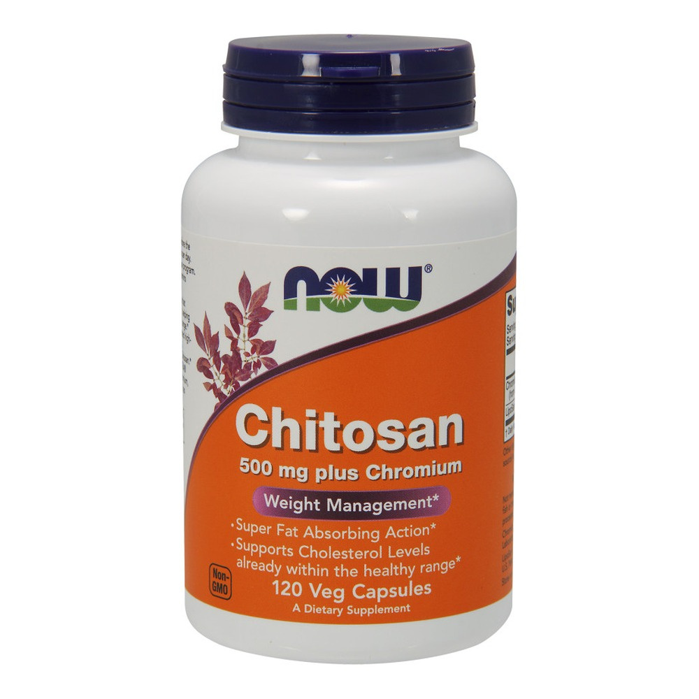 NOW Foods Chitozan 500mg z Chromem Na Kontrolę Wagi i Poziom Cholesterolu 120 Kapsułek
