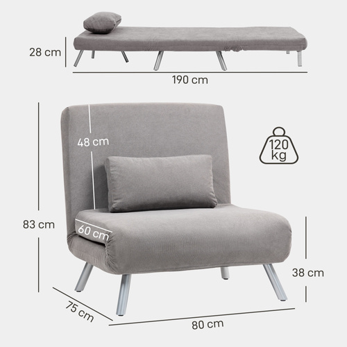 HOMCOM Single Snow Flannel Chair Bed - Grey