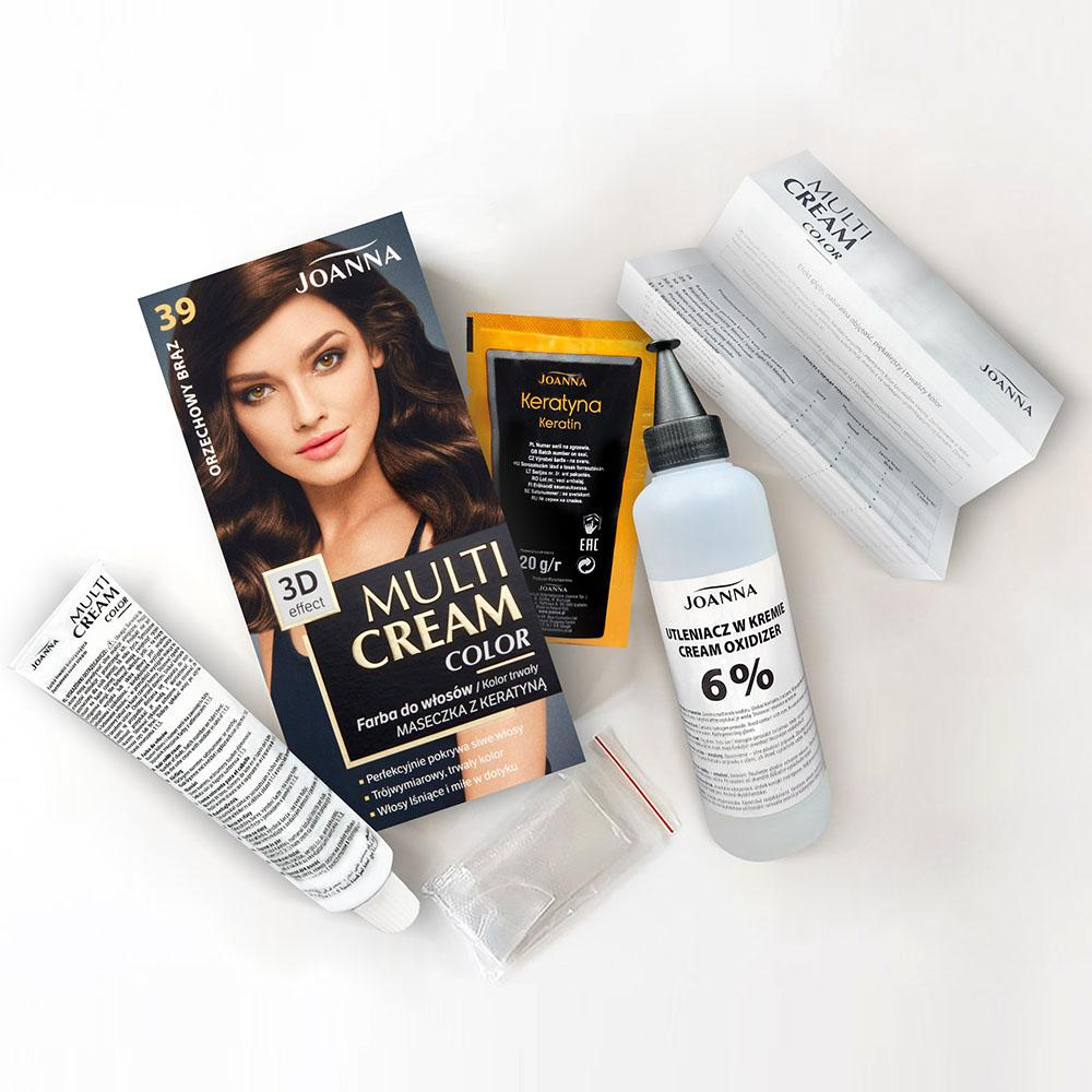 Joanna Multi Cream Color Farba do Włosów z Efektem 3D z Długotrwałym Efektem Nr 39 Orzechowy Brąz 1 Sztuka