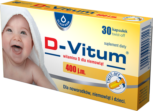 Oleofarm D-Vitum Vitamin D for Babies 400 IU 30 Twist-Off Capsules