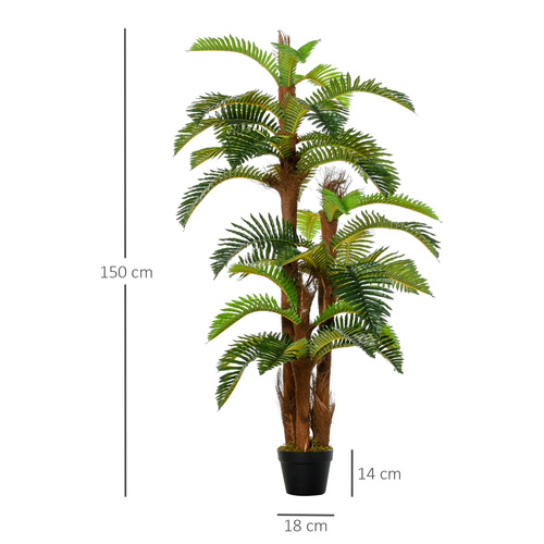 Outsunny Set of 2 Artificial Plant Tropical Fern in Pot, Fake Plants for Home Indoor Outdoor Decor, 150cm, Green