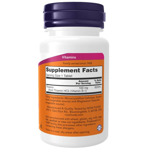 Now Foods Vitamin B-1 Thiamine 100mg Wspomaga Układ Nerwowy i Pracę Mózgu 100 Tabletek