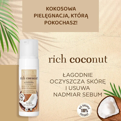 Eveline Rich Coconut Delikatna Kokosowa Pianka Myjąca do Każdego Rodzaju Skóry 150ml