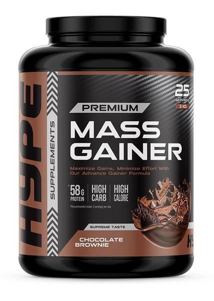 Hype Mass Gainer Chocolate Brownie Gainer Powder for Bulking 3000g