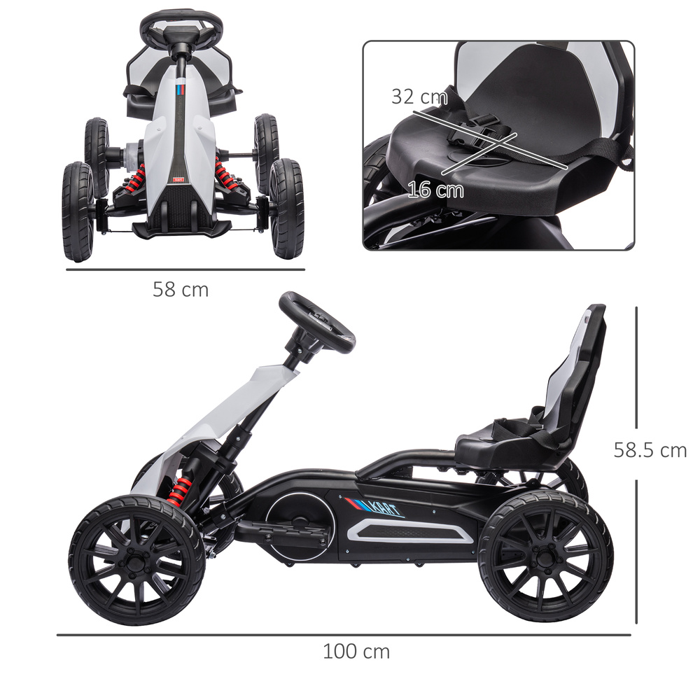 HOMCOM 12V Electric Go-Kart for Kids, Ride-On Racing Go-Kart, with Forward and Reversing Functions, for Ages 3-8 Years - White