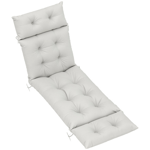 Outsunny Sun Lounger Cushions Only, 190x56x10cm Garden Lounge Chair Cushions, UPF20+ 220gsm Fabric, Thick Sunbed Replacement Pads with 6 Ties, Light Grey