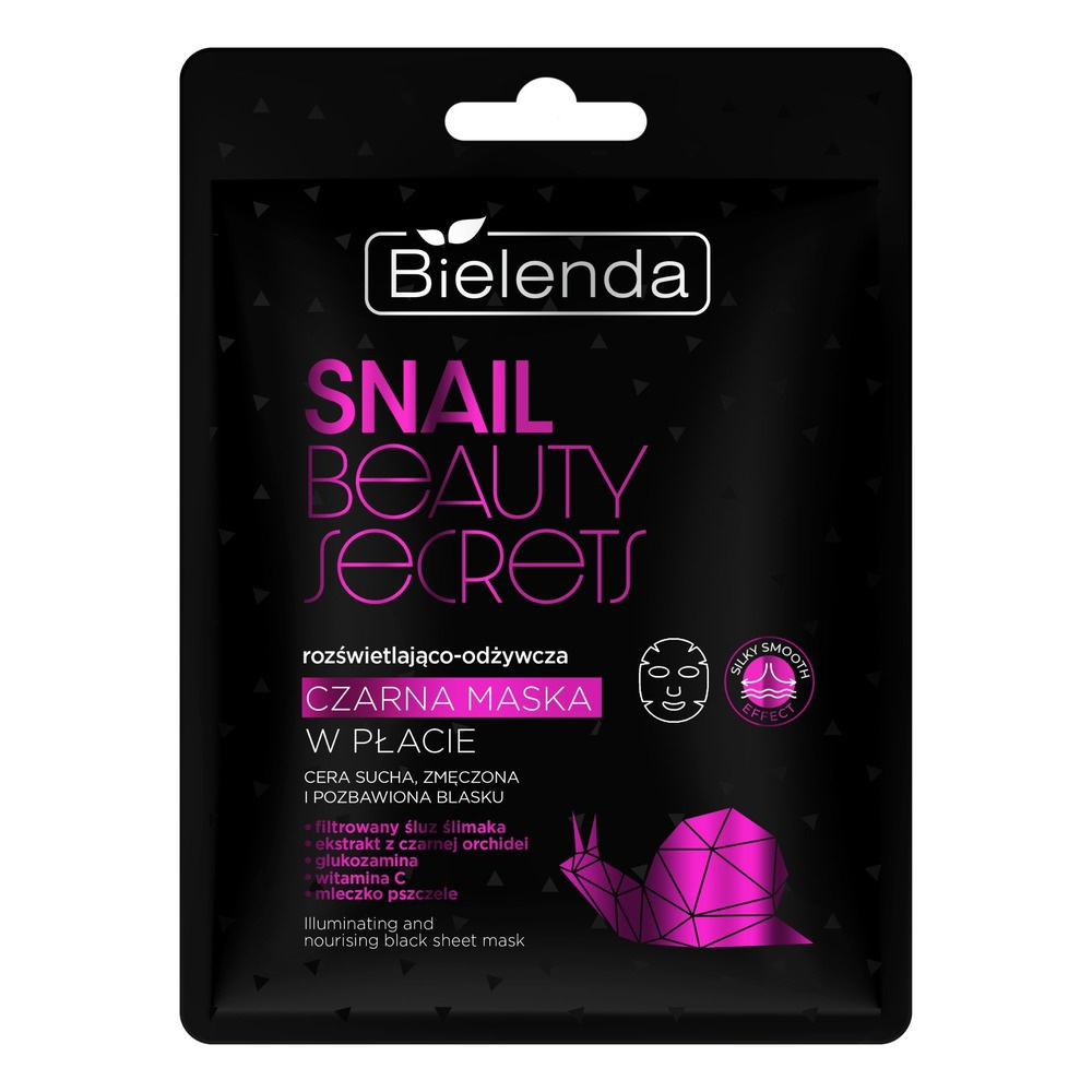 Bielenda Snail Beauty Secrets Illuminating and Nourishing Black Sheet Mask with Filtered Snail Slime for Dry and Tired Skin 1 Piece