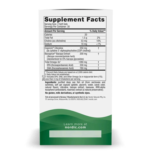 Nordic Naturals Focus Support Bacopa Monnieri Extract Supports Memory and Concentration 60 Capsules