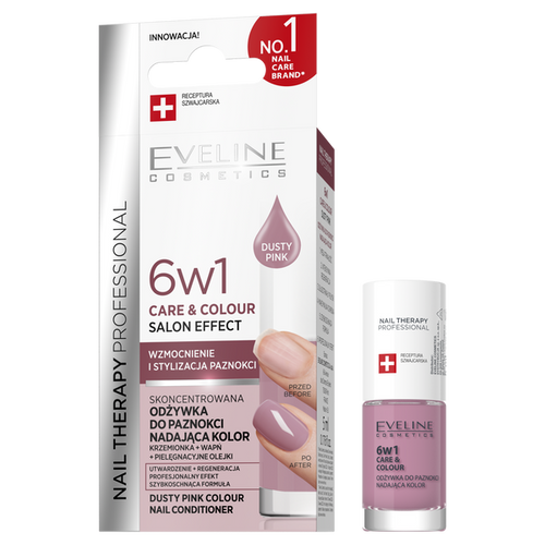 Eveline Nail Therapy Professional Care & Colour 6w1 Skoncentrowana Odżywka do Paznokci Nadająca Kolor Dusty Pink 5ml