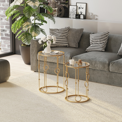 HOMCOM Nesting Round Coffee Table Set of 2 - Gold Tone