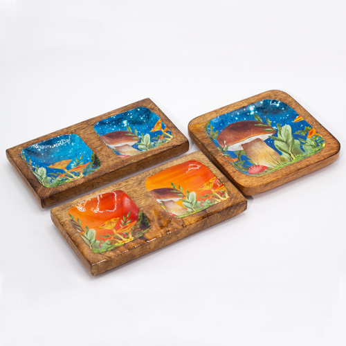 Big Square Trinket Tray 15x15x2.5cm - Mushroom Design Teal