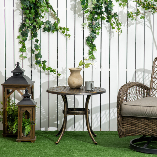 Outsunny Outdoor Garden Table, Cast Aluminium Patio End Table with Anti-slip Foot Pads for Garden, Patio, Balcony, 60 x 52.5cm, Bronze