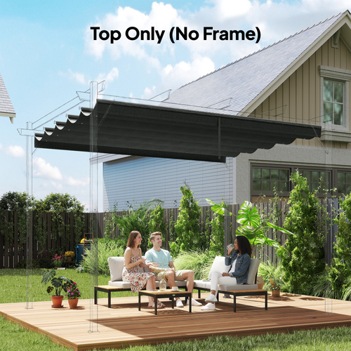 Outsunny Retractable Pergola Cover, 2.55 x 2.5 m Replacement Canopy Fabric for 3 x 3 m Frame, Roof Top Only, Dark Grey