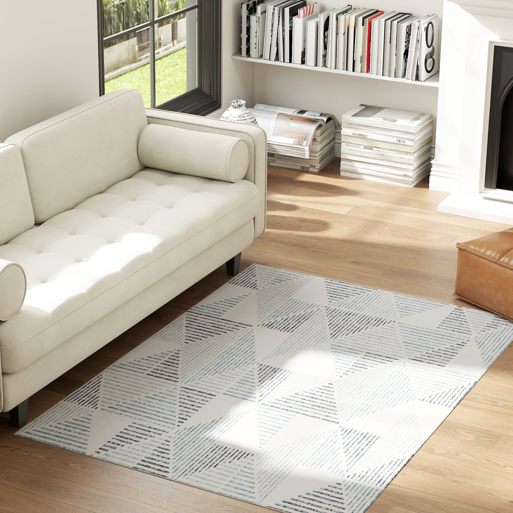 HOMCOM Modern Area Rug, Geometric Pattern Non-Slip Washable Rug, Soft Floor Carpet for Living Room, Bedroom, Dining Room, Home Office, 170 x 120 cm, Multi-Coloured
