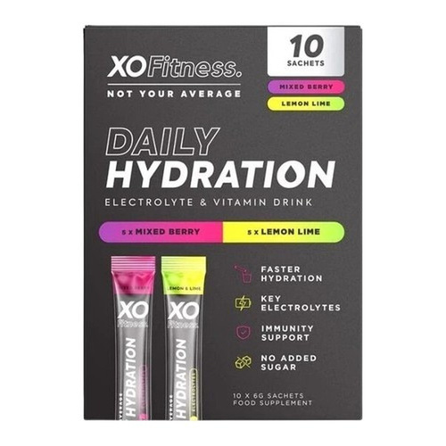 XO Fitness Daily Hydration Electrolyte Powder Mixed Berry & Lemon Lime 10x6g