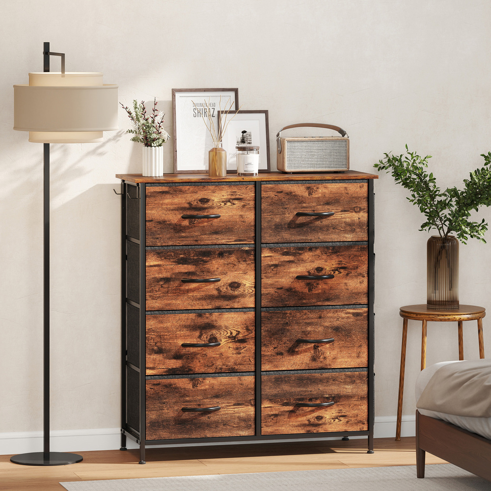 HOMCOM Chest of Eight Fabric Drawers - Rustic Brown