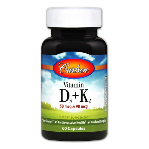 Carlson Labs Vitamin D3 2000 IU and K2 90 mcg For Healthy Bones and Cardiovascular System 60 Capsules