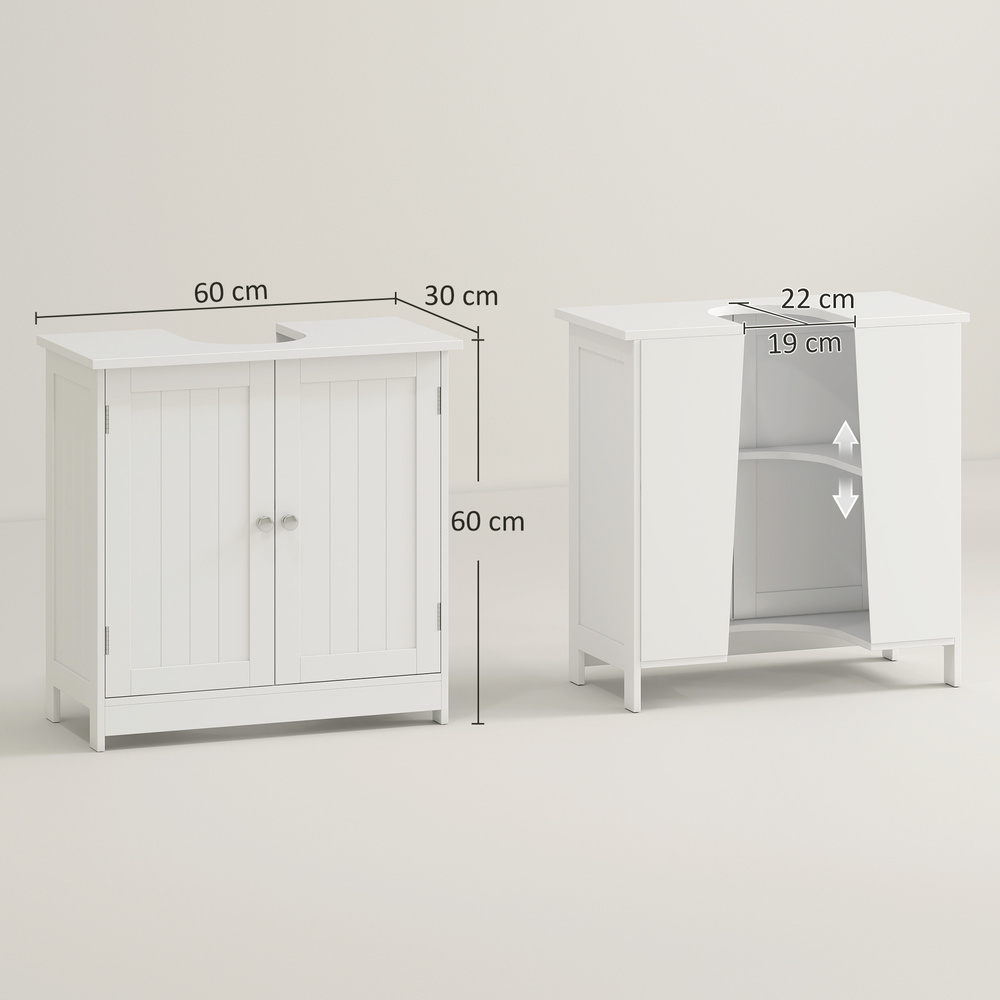 HOMCOM Under Sink Bathroom Storage Cabinet 2 Layers Vanity Unit Wooden - White
