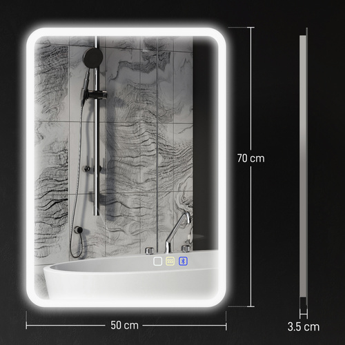 HOMCOM 70 x 50cm LED Bathroom Mirror, with Bluetooth - Silver Tone