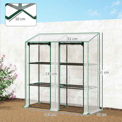 Outsunny 46 x 143cm Three-Shelf Mini Greenhouse - Clear
