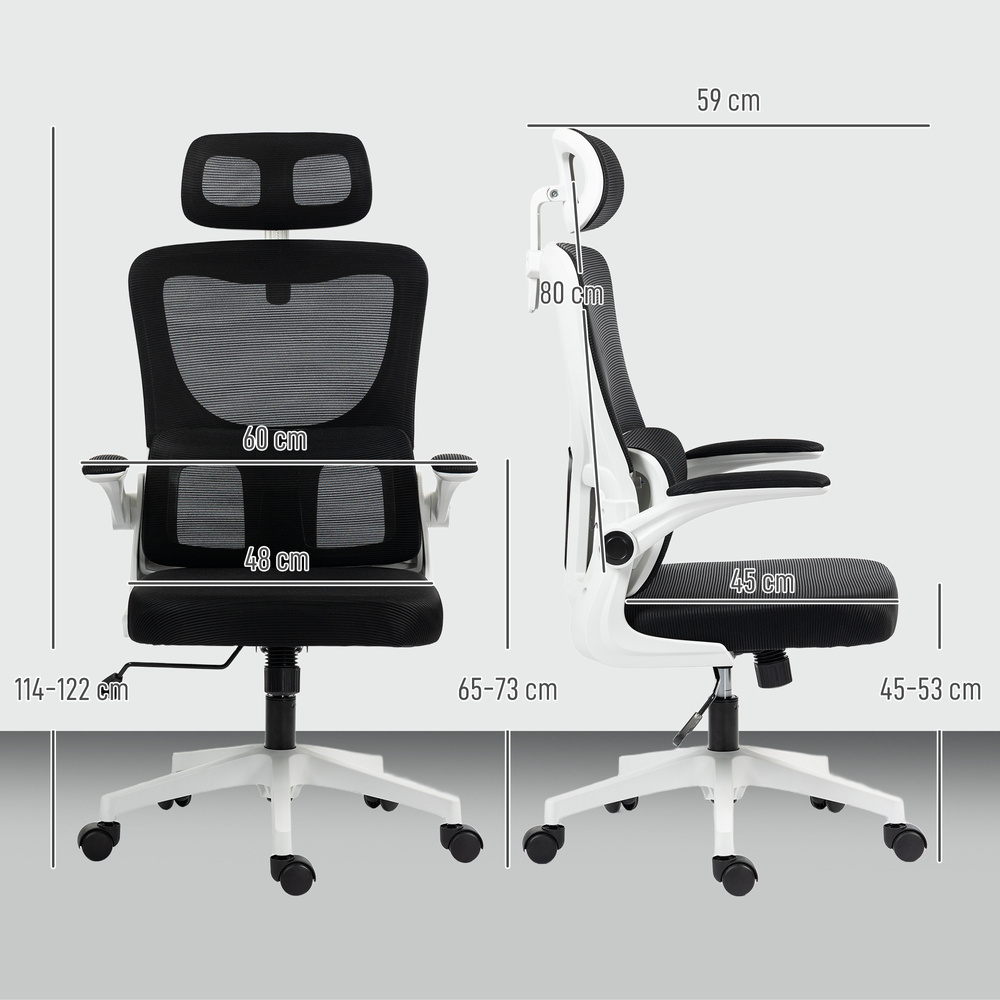 Vinsetto Ergonomic Office Chair, High Back Mesh Computer Desk Chair with Adjustable Headrest and Lumbar Support, Rotatable Armrests, Tilt Function for Home Office, Black