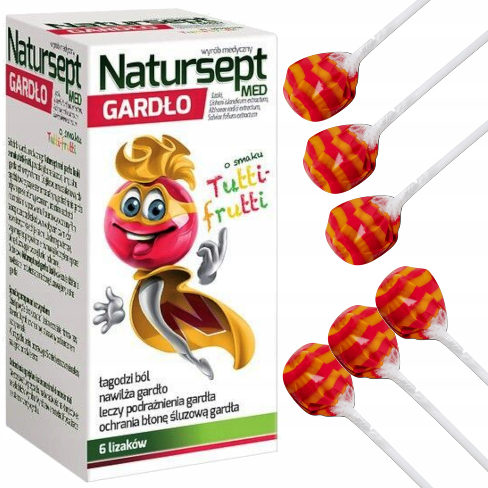Natursept Med Lizaki na Gardło o Smaku Tutti-Frutti 3+ 6 Sztuk
