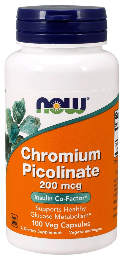Now Foods Chromium Picolinate 200mcg Wspomaga Utrzymanie Prawidłowego Poziomu Glukozy we Krwi 100 Kapsułek