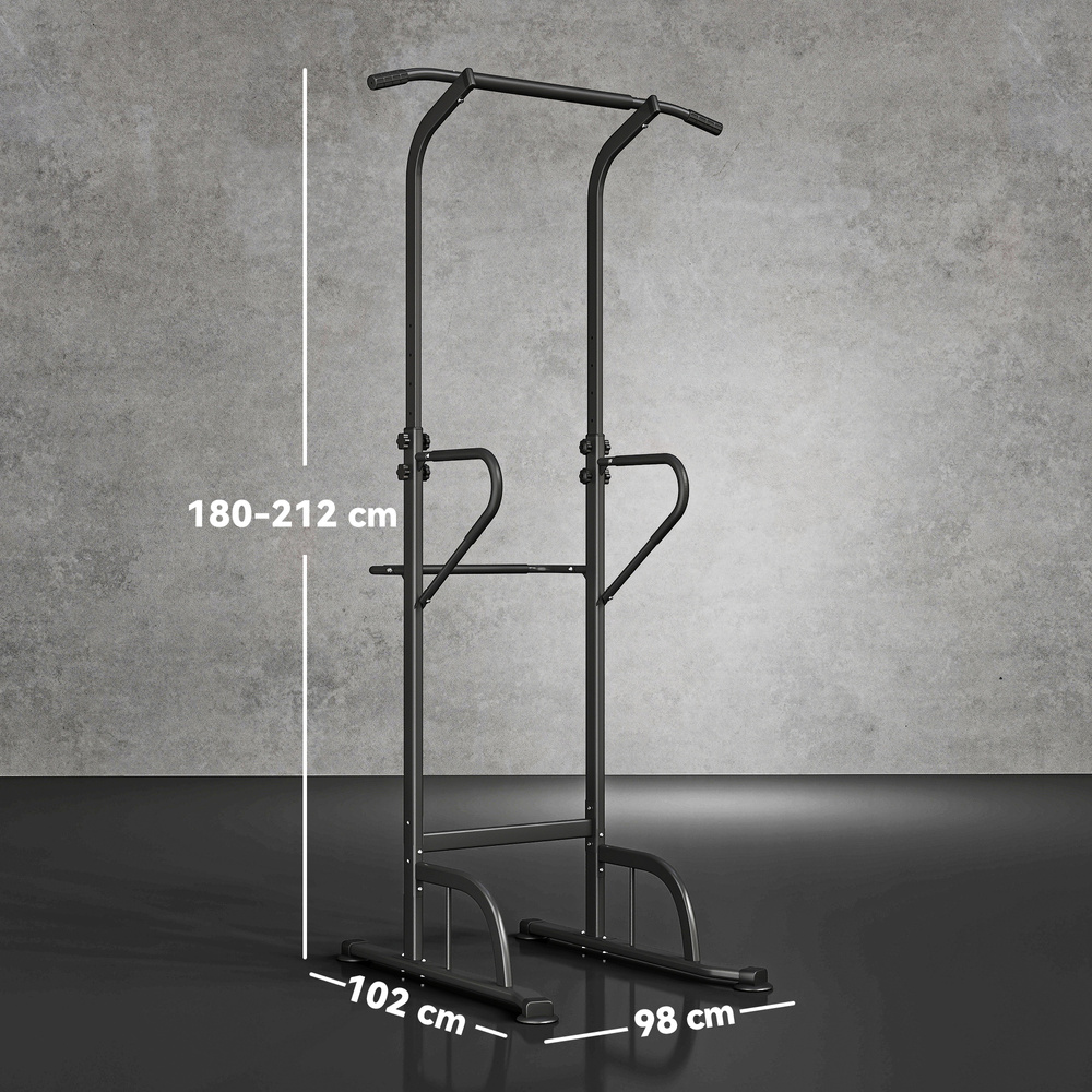 HOMCOM Power Tower Dip Station Pull Up Bar Multi-Function Push Up Equipment with Adjustable Height for Home Gym Strength Training Workout Fitness