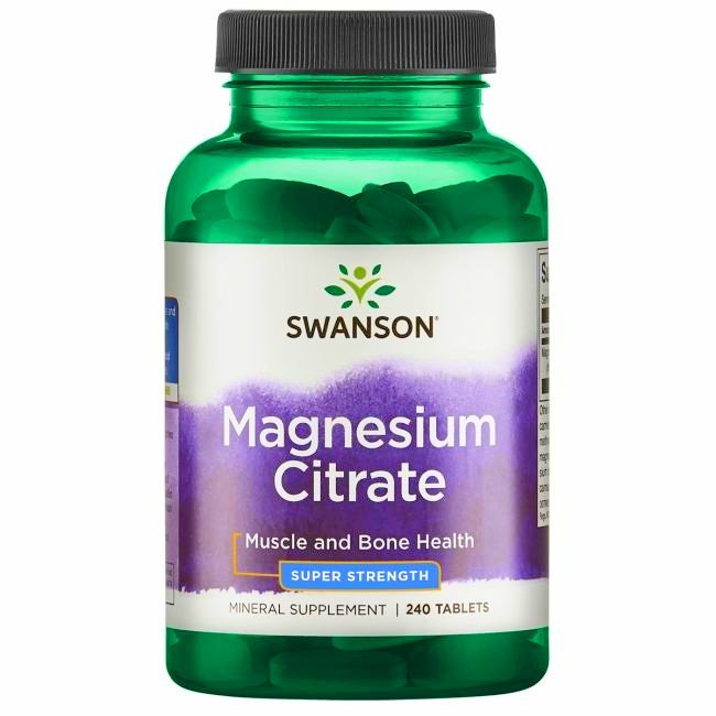 Swanson Magnesium Citrate 225mg Super-Strength Cytrynian Magnezu 240 Tabletek