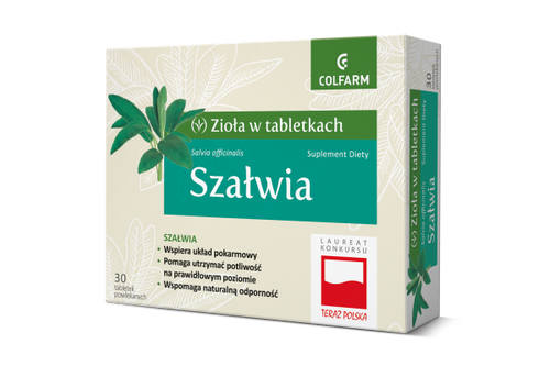 Colfarm Zioła w Tabletkach Szałwia Wspomaga Układ Pokarmowy i Naturalną Odporność 30 Tabletek