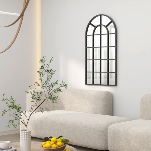 HOMCOM 110 x 65 cm Arched Decorative Wall Mirror for Bedroom Living Room, Modern Window Bathroom Mirror for Home Decor