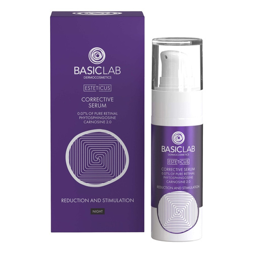 BasicLab Dermocosmetics Korygujące Serum z Retinalem 0,07% Fitosfingozyną i Karnozyną 2.0 Redukcja i Stymulacja dla Skóry Problematycznej 30ml