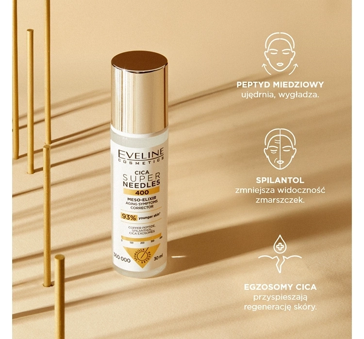 Eveline Super Needles Cica 400 Mezo-Eliksir Korektor Oznak Starzenia dla Skóry Dojrzałej 30ml