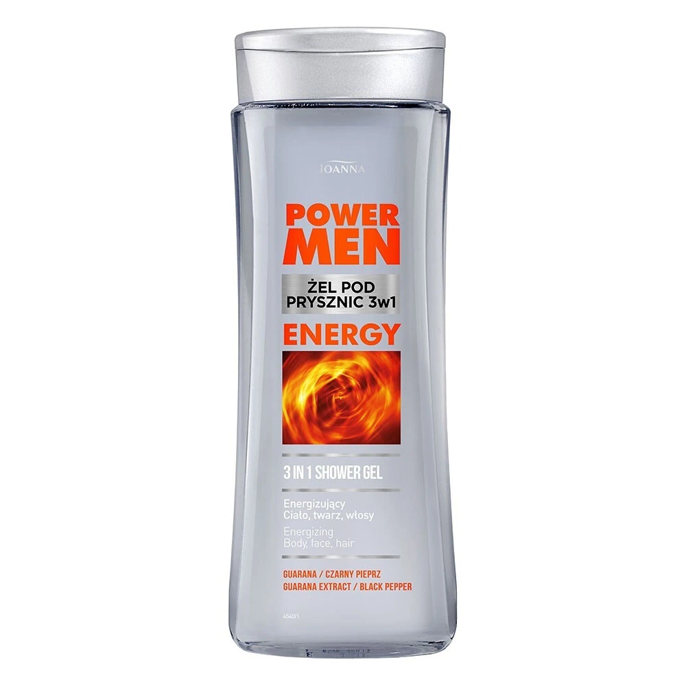 Joanna Power Men 3w1 Energetyzujący Żel pod Prysznic Czarny Pieprz i Guarana 300ml